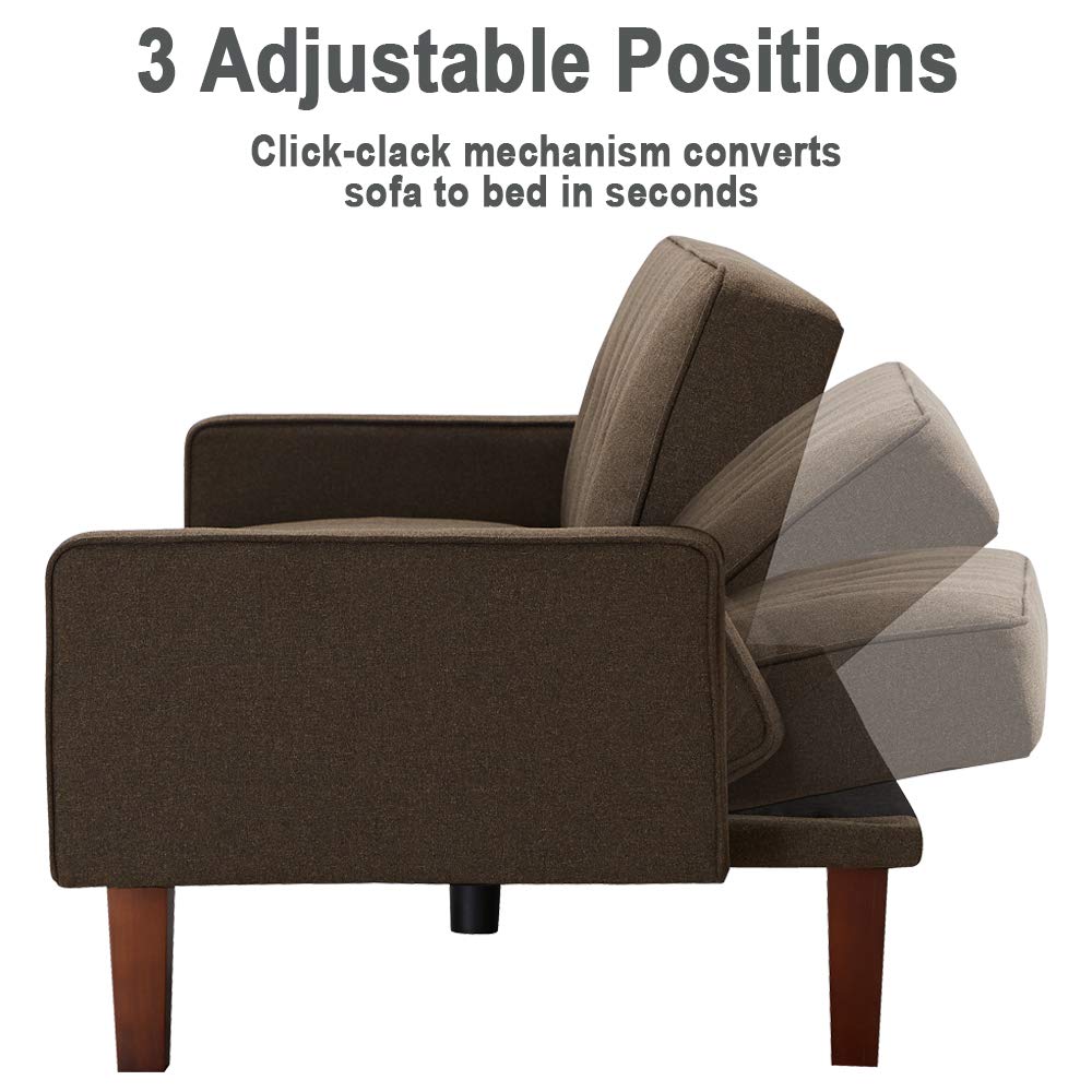 HomCom Click Clack Couch Convertible Sleeper Sofa Bed Futon Linen